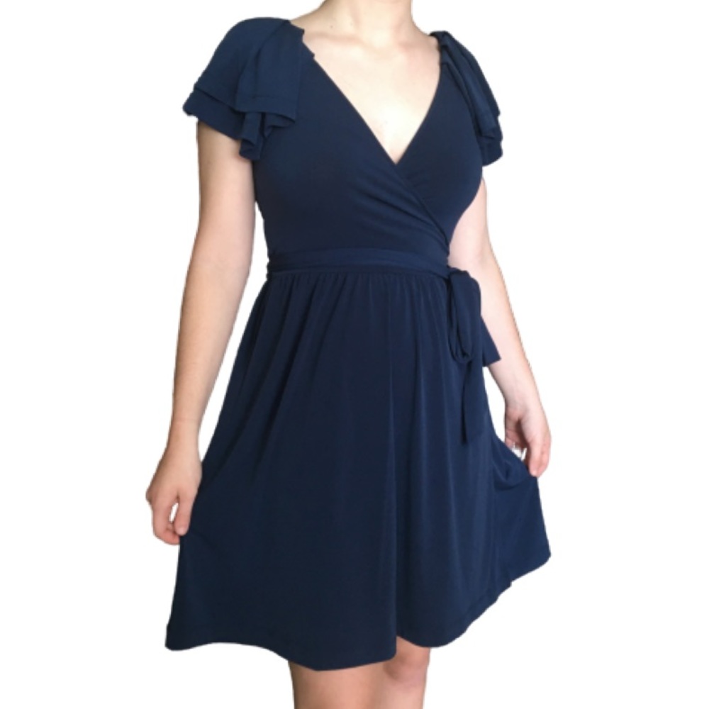 BCBGeneration Blue Wrap Dress w/ Ruffle Sleeve Size Small